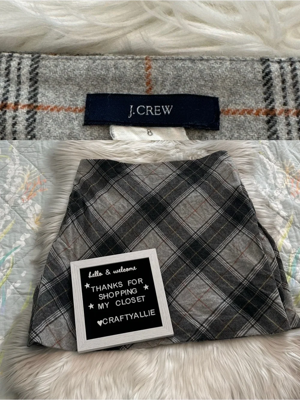 J. Crew Gray Plaid Wool Skirt with Orange Windowpane | Women’s 8